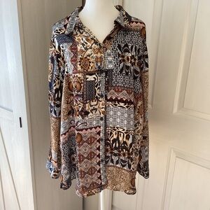 Chico's Multicolor Patterned Button Down Shirt Sz 3